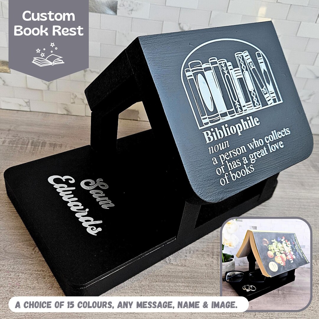 Personalized Book Holder Wood, Custom Book Stand With Page Holder, Book ...