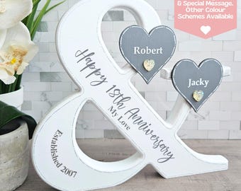 Happy Anniversary Name Sign, 18th Anniversary Gift For Wife 18 Years Wedding Anniversary Gift For Her, Anniversary Plaque, Anniversary Date