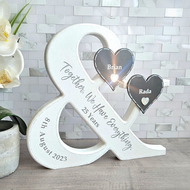 25th Anniversary Gift For Parents, Silver Anniversary Gift For Couple Sign, Established Sign For Anniversary Keepsake, Romantic Anniversary image 1
