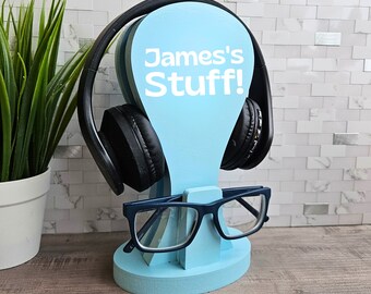 Custom Headphone Stand, Wooden Glasses Holder Kids Personalized Gifts For Boyfriend, Daddy Fathers Day Gift From Kids, Husband Birthday Gift