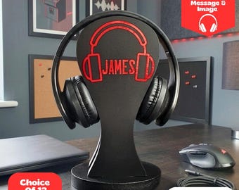 Headphone Stand Wood, Gamer Headset Holder, Gaming Headphone Holder, Custom Headset Stand, 5th Anniversary Gift, Nerdy Boyfriend Gift, 16th