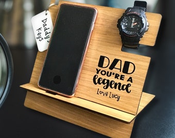 Wood Docking Station For Men, Custom Phone Holder, Personalized Phone Holder, 40th Birthday Gift For Dad Fathers Day Gift For Husband From