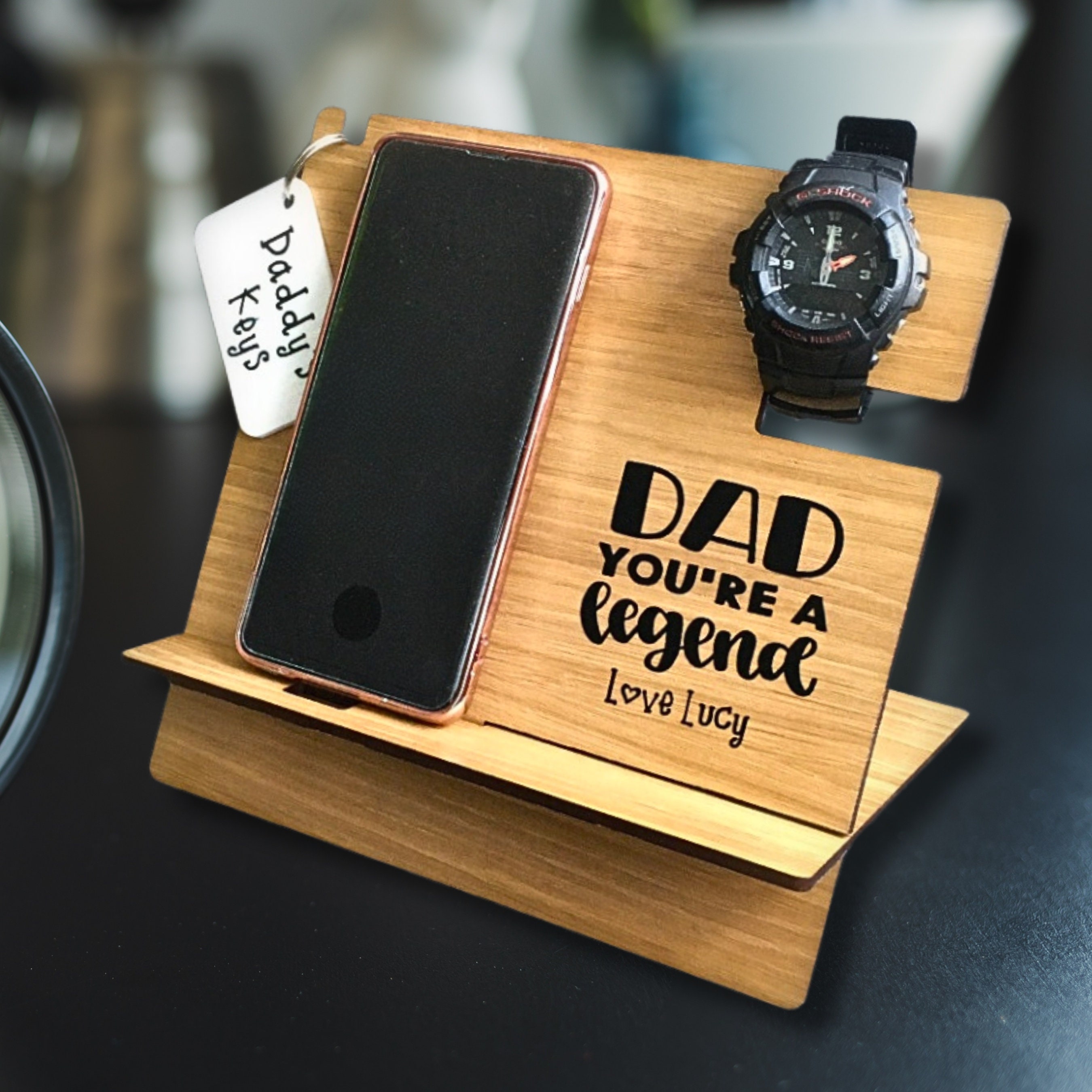 Station De Charge Et Organisateur De Bureau En Bois GRETAOTO - Range Téléphone, Tablette, Montre, Portefeuille - Design élégant, Montage Sans Outil - 4 Coloris - Idéal Cadeau Homme