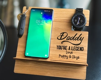 Wooden Docking Station For Dad Birthday Gift From Son, Daddy Fathers Day Gift From Daughter, Custom Watch Stand, Best Daddy Gifts From Kids