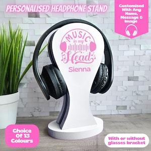 パーソナライズされたヘッドホンスタンド。かわいい十代の女の子へのギフト、彼女への音楽ギフト、十代の女の子へのかわいい誕生日プレゼント、部屋の装飾、プレゼント