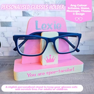 Custom Glasses Holder For Nightstand, Personalised Glasses Stand For Kids, Toddler Girl Birthday Gift For Daughter Christening Gift For Girl