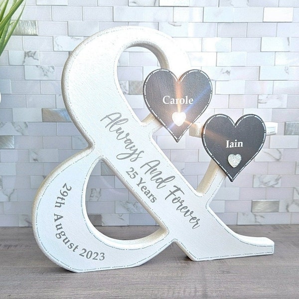 25th Anniversary Gift For Couple Signs, Established Plaque, Always And Forever Sign, Silver Wedding Anniversary Gift For Parents From Kids