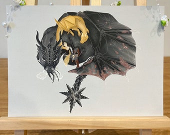 Sleeping Dragons FOURTH WING Violet, Tairn and Andarna Art Print