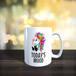 Colourful Unicorn 11oz Ceramic Mug &#39;Todays Mood&#39; Grumpy