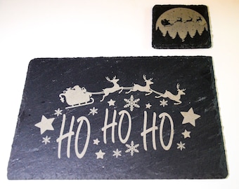 Natural Slate Christmas Place Settings / Mats Including Drinks Coaster.