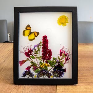 Real Butterfly & Pressed Dried Flowers Resin Art | Wall or Desk Art Handmade Decor measuring 30x23cm  | Unique Nature Gift for Home, Office