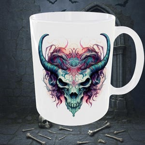 Gothic Satanic Skull Art Coffee Mug 11oz – Occult Ceramic Cup with Dark Gothic Art | Witchy Wiccan Home Décor | Unique Gift for Goths