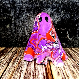 Adopt a Ghost - Collectible Ornamental Handmade Stonecast Ghost Figurine – Purple, Red & Black Swirl – Unique Spooky Decor – Gothic Gift