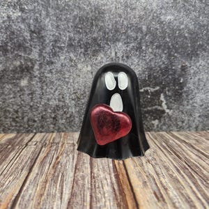 Adopt a Ghost - Collectible Ornamental Black Valentine Ghost Holding Heart | Gothic Spooky Gift | Anniversary Present | Cute Creepy Decor