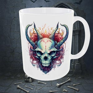 Gothic Satanic Skull Art Coffee Mug 11oz – Occult Ceramic Cup with Dark Gothic Art | Witchy Wiccan Home Décor | Unique Gift for Goths