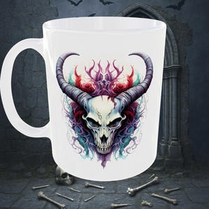 Gothic Satanic Skull Art Coffee Mug 11oz – Occult Ceramic Cup with Dark Gothic Art | Witchy Wiccan Home Décor | Unique Gift for Goths