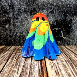 Adopt a Ghost - Ornamental Collectible Multicolour Ghost Figurine – Handmade – Unique Rainbow Swirl Decor – Spooky Gothic Gift