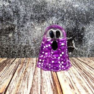 Adopt a Ghost - The Purple Gamer a Handmade Ornamental Collectible Ghost Figurine with Dice - Quirky Spooky Decor - spawned in West Cornwall