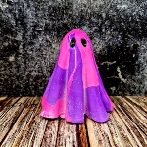 Adopt a Ghost - Handmade Collectible Ornamental Ghost – Bright Pink & Purple Petal Swirls – Unique Spooky Figurine – Gothic Gift