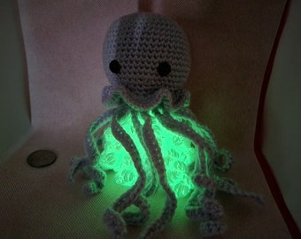 Jellyfish Plushie, Handmade Crochet Stuffed Animal, with Glow-in-the-Dark Tendrils/Tentacles