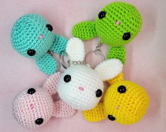 Bunny Ears Keychain or Rearview Mirror Charm, Handmade Crochet Bunny