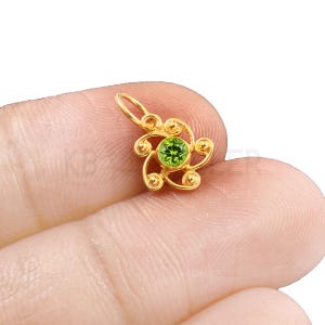 Tiny 14k Gold Peridot Charm Pendant: Handmade Natural Gemstone Pendant