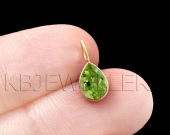 Handmade 14k Gold Peridot Charm: Dainty Pear Gemstone Pendant