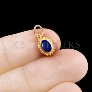 Solid 18k Gold Charm, Natural Lapis Lazuli Charm Handmade Charm, Tiny Charm, Gemstone Charm, Minimalist Charm, Dainty Charm, Filigree Charm