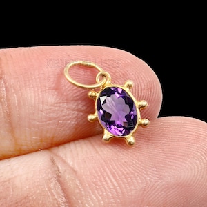 Handmade 14k Gold Amethyst Charm Pendant: Dainty Gemstone