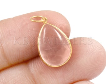 Handmade 14k Gold Rose Quartz Pear Charm Pendant