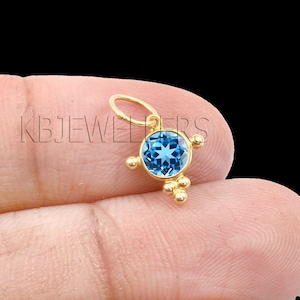 Natural Blue Topaz Gold Charm Pendant, Solid 14k Gold Charm Pendant, Handmade Charm, Gemstone Charm, Dainty Pendant, Blue Topaz Pendant