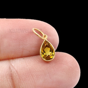 Handmade 14k Gold Citrine Pendant: Dainty Pear Charm