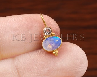 Handmade 14k Gold Charm Pendant: Natural Moonstone & Topaz
