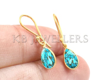 Copper Turquoise Gold Earring, Solid 14k - 18k Gold Earring, Hnadmade Earring, Drop Dangle Earring, Gemstone Women Earring, Gift For Her