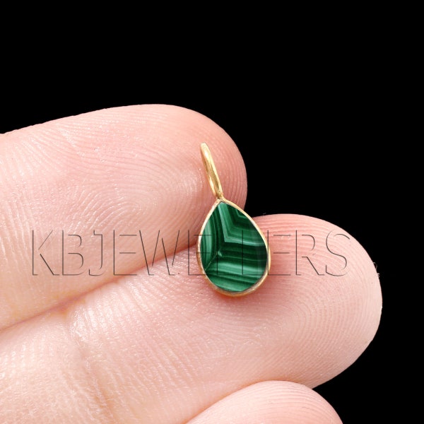 Natural Malachite Charm, Solid 18k Gold Charm, Handmade Charm, Tiny Gold Charm, Gemstone Charm, Minimalist Charm, Dainty Charm, Gift For Her