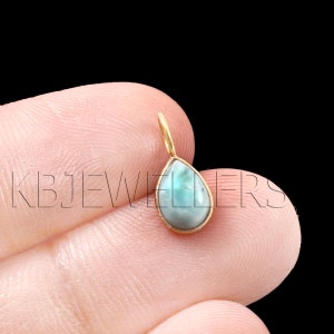 14k Gold Larimar Charm: Handmade Pear Gemstone Pendant