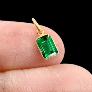 Emerald Charm, Solid 14k Gold Charm, Handmade Charm, Lab Created Gemstone Charm, Dainty Charm, Gold Charm Pendant, Minimalist Gold Charm