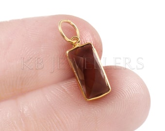 14k Gold Smoky Quartz Charm Pendant: Handmade Faceted Baguette