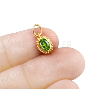 Tiny 14k Gold Peridot Charm Pendant: Handmade Natural Gemstone Pendant