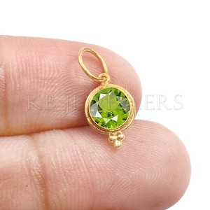 Tiny 14k Gold Peridot Charm Pendant: Handmade Gemstone Jewelry