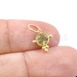 Tiny 14k Gold Peridot Charm Pendant: Handmade Dainty Necklace
