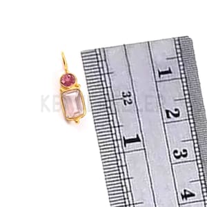 Tiny 14k Gold Pendant: Pink Tourmaline & Rose Quartz Charm