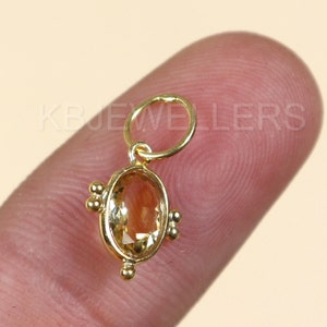 Dainty 14k Gold Citrine Charm Pendant: Handmade Gemstone Jewelry