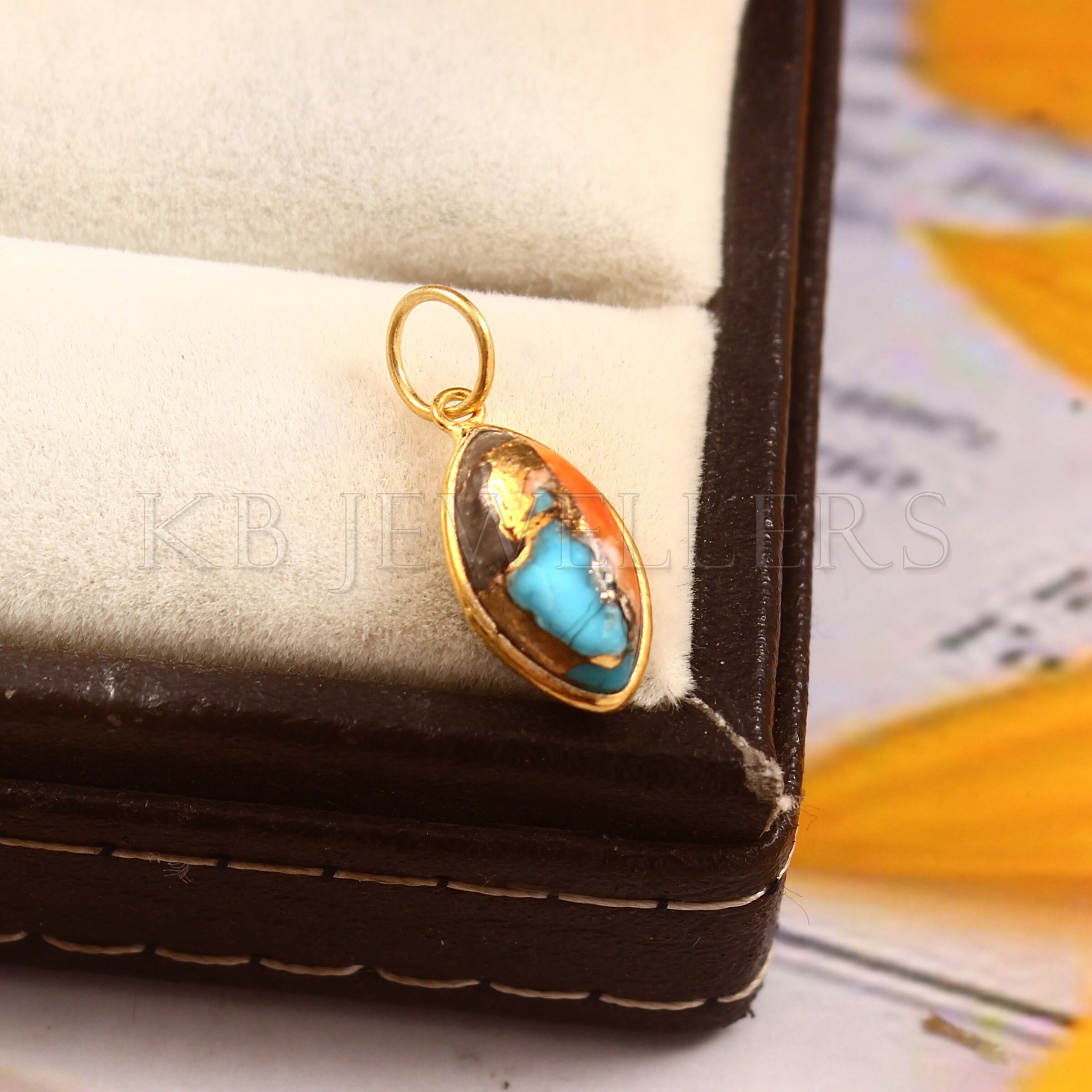 Pendentif Breloque En Or 18 Carats Avec Turquoise Naturelle | Neuf Avec étiquettes
