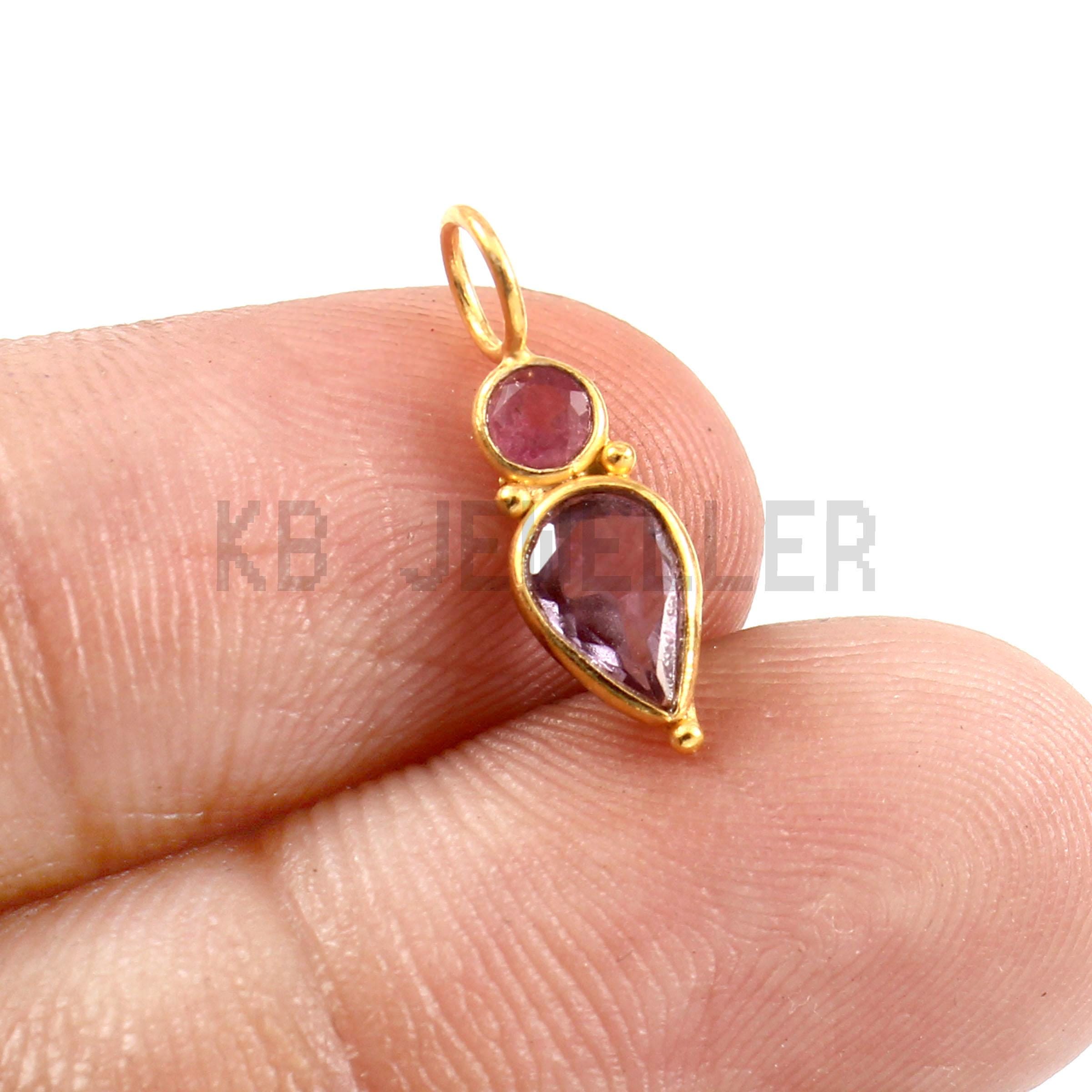 14k Gold Pink Tourmaline & Amethyst Pendant: Handmade Charm - Etsy