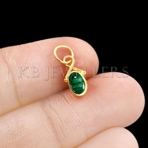Tiny 14k Gold Malachite Pendant Necklace: Minimalist Charm