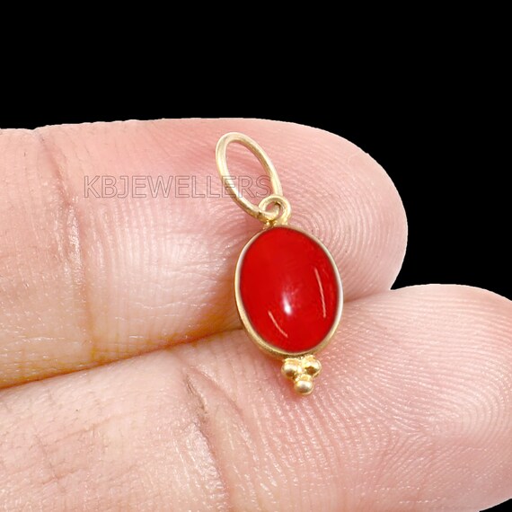 ソリッド 14k ゴールド レッド コーラル チャーム ペンダント  