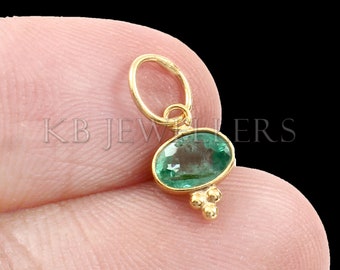 Natural Emerald 14k Gold Charm: Handmade Dainty Pendant
