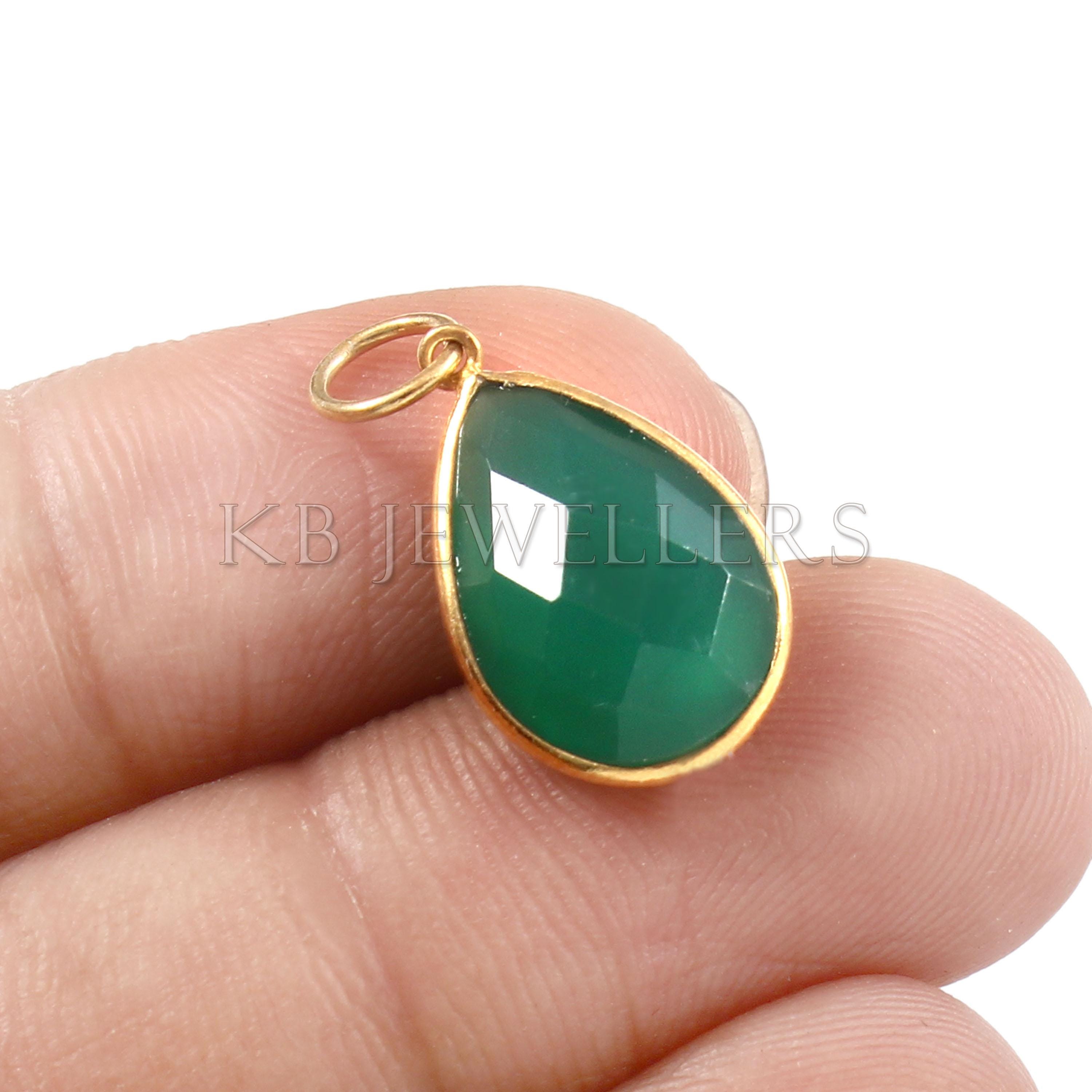Green & Black Onyx Necklace in 14k Yellow Gold – Filigree  14 karat gold and green onyx stone charm pendant main image 1