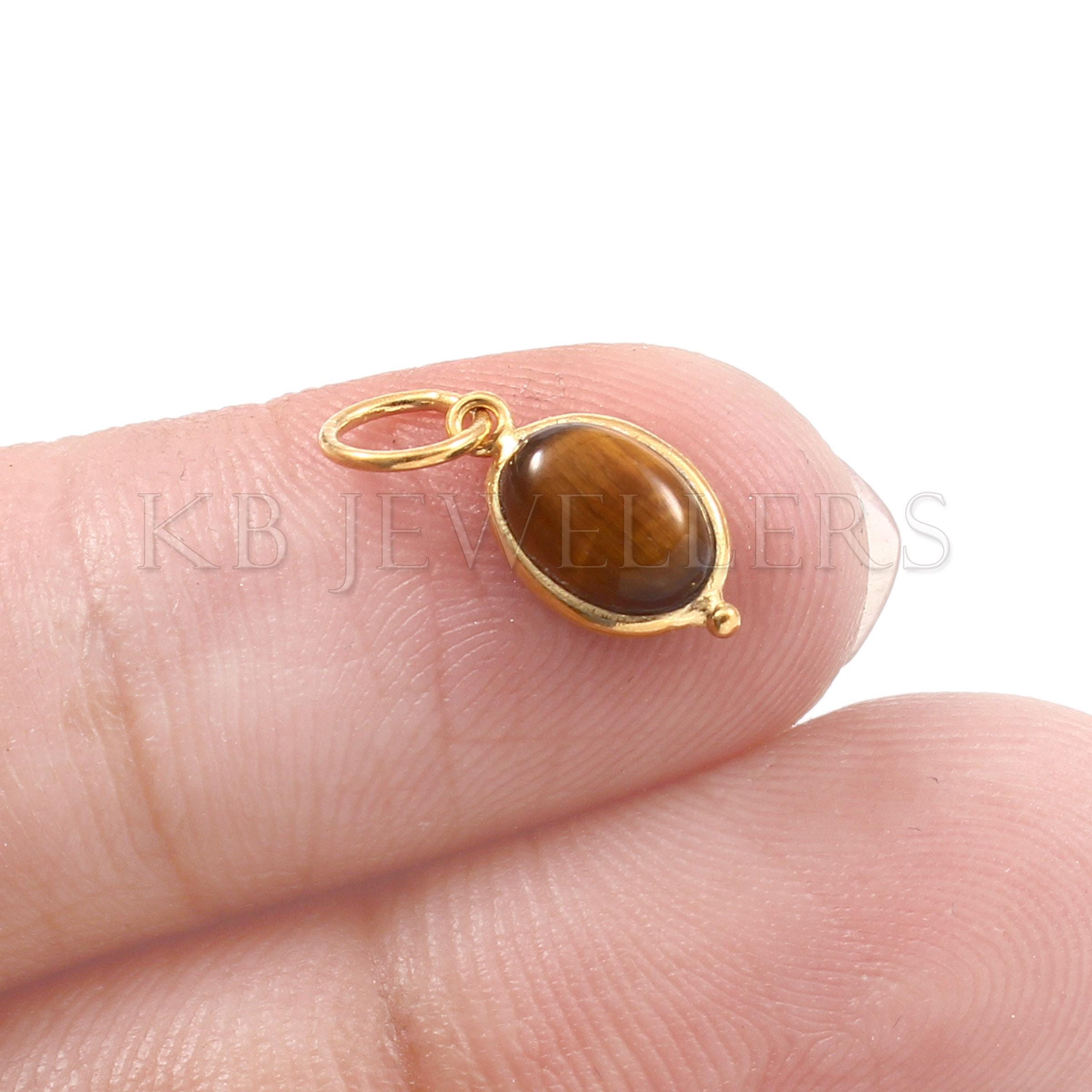 Buy 14k Gold Tiger Eye Charm Pendant: Handmade Dainty Oval Stone